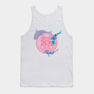 Double Happiness Koi Fish Blush Pink and Baby Blue with Pink Symbol - Hong Kong Retro Tank Top